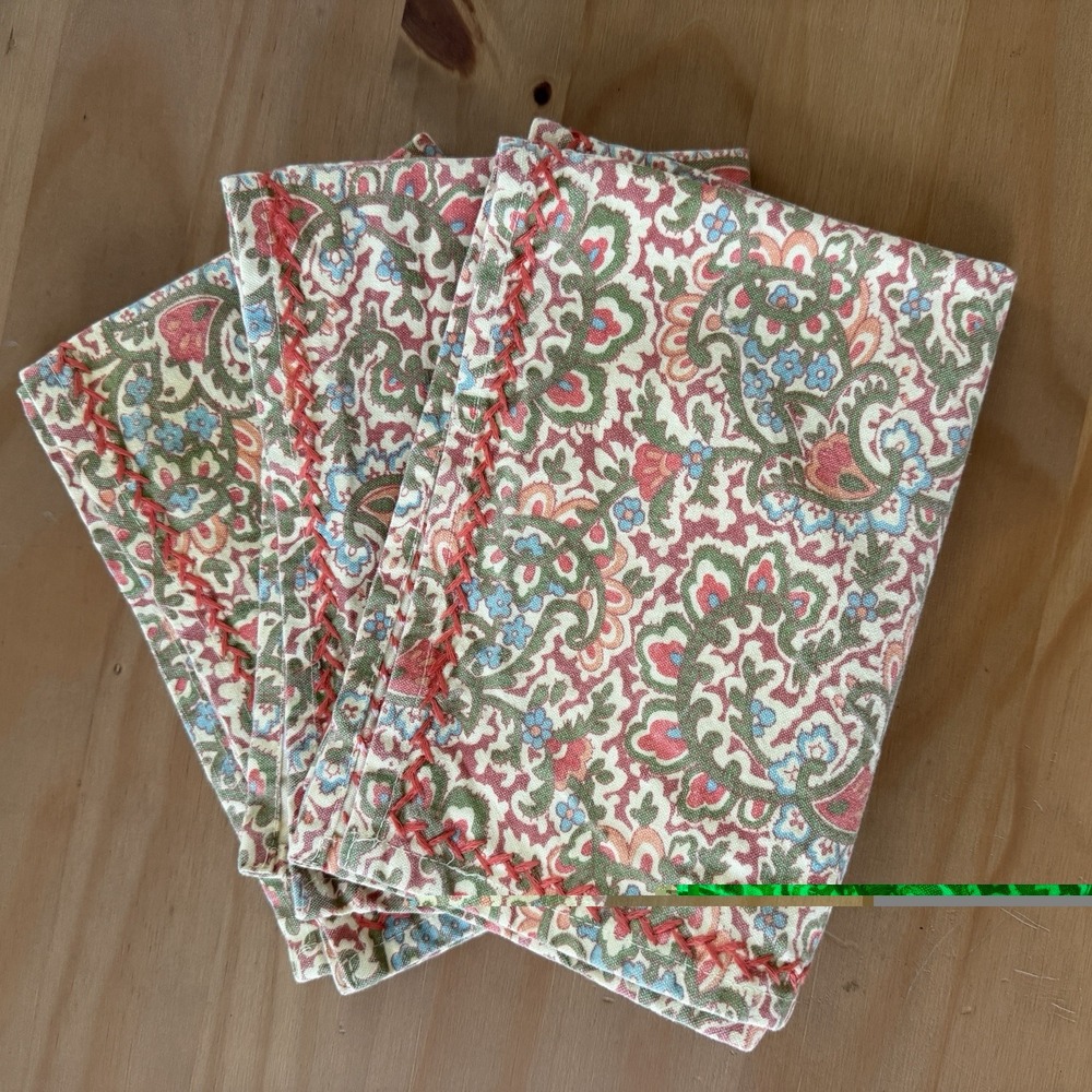 April Cornell Cotton Placemats Set Of 3 Embroidered Paisley Cottagecore